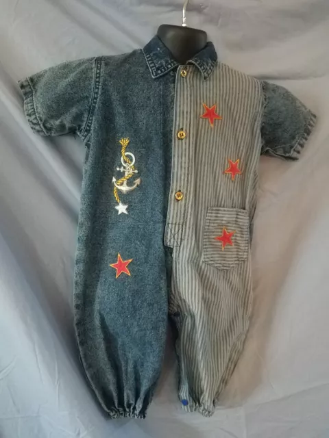 LK10 - Boys blue Jean Jumper with Anchor/Stars, Snap crotch, & front buttons