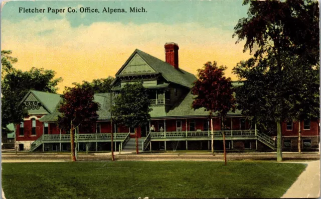 Vintage Michigan MI Postcard Fletcher Paper Company Office Alpena Early 1900s