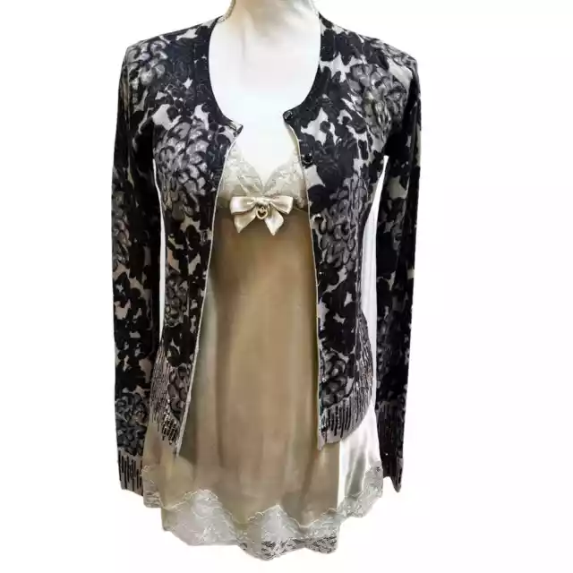 Twin-Set Simona Barbieri Wool Cardigan Silk Cami Set Women's Size Medium