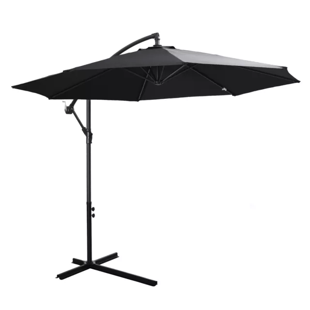 Outsunny 3m Garden Banana Parasol Cantilever Umbrella w/Crank& Base, Black
