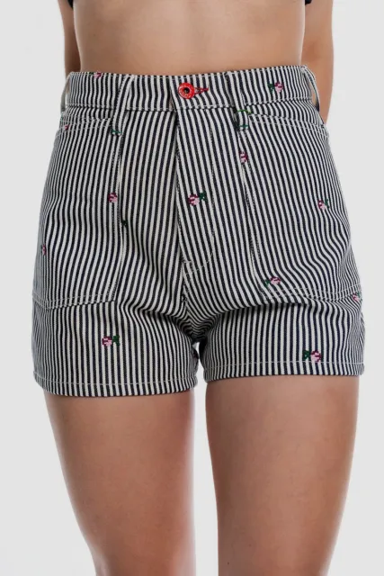 $475 Kenzo Women's White Blue Cotton Rinse Denim Stripe Shorts Size 28