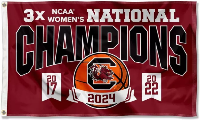South Carolina Gamecocks 3x Womens Basketball National Champions Banner Flag
