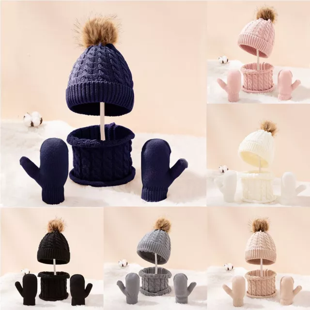 Color Winter Cotton Hat Scarf Gloves Set Children Boys Girls for Kids 0-3 Years