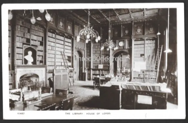 Early London Real Photo Postcard: The Library: House of Lords. Posted 1906