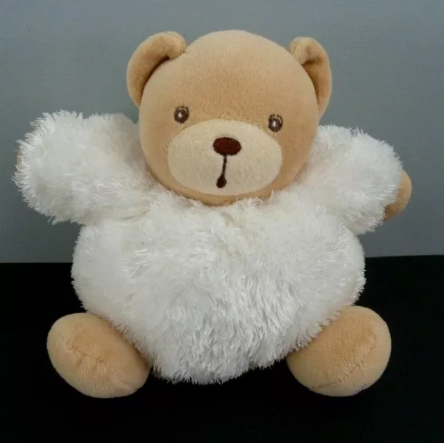 U5. DOUDOU PELUCHE BOULE KALOO OURS FOURRURE BLANC BEIGE 18cm Bouche en o - TBE