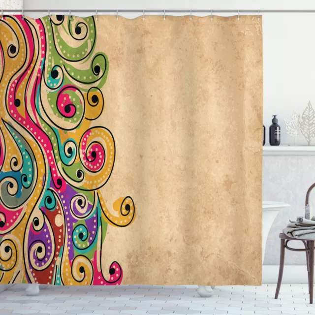 Tribal Shower Curtain African Folk Art Forms Print for Bathroom