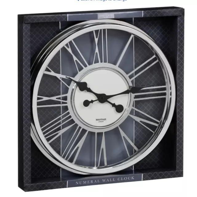 Modern Chrome Mayfair & Co Roman Numeral Round Large 17" Wall Clock