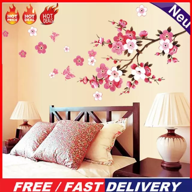 Cherry Blossom Wall Poster Waterproof Background Sticker for Bedroom Cafe