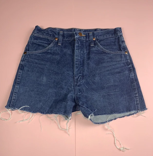 Pantaloncini denim wrangler blu vintage vita alta in denim jeans tagliati 30"