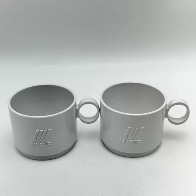 Vintage United Airlines Coffee Cup White Plastic Stacking CU579 LOT of 2