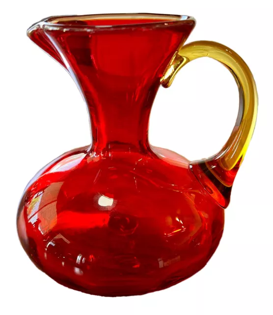 Vintage Hand Blown Glass Amberina Pitcher by Rainbow Glass #6024