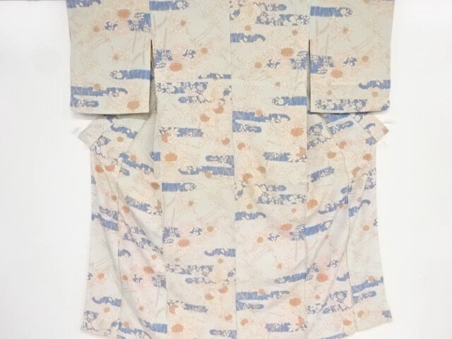 80632# Japanese Kimono / Antique Kimono / Mist With Floral Cart