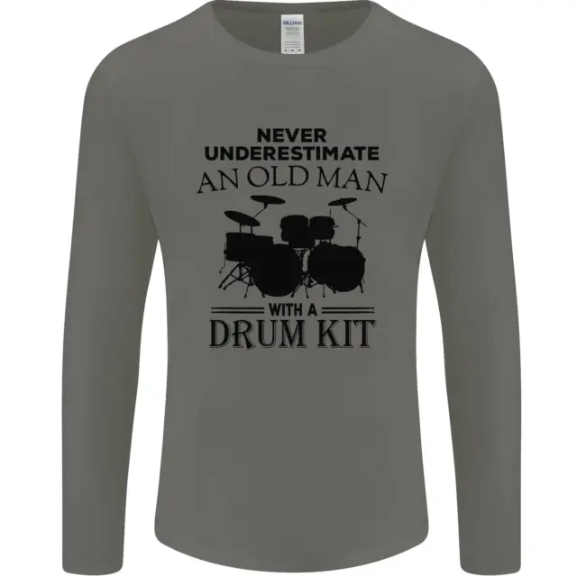 Old Man Drumming Drum Kit Drummer Funny Mens Long Sleeve T-Shirt