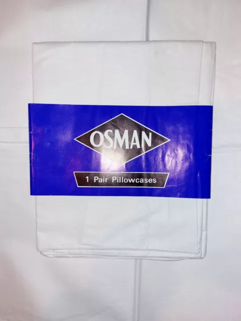2 Pillowcases Osman Cotton Vintage 1940s? Plain White Crisp Starched Unused Pair 2