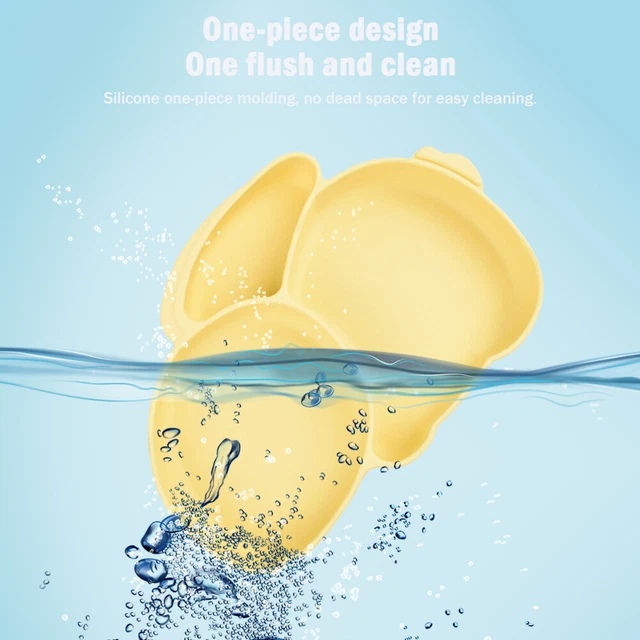 Cartoon Children Dishes Cute Silicone Baby Feeding Dishes Baby Cutlery (Yellow)