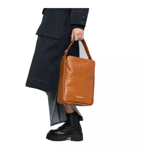 AUTH NWT $1850 Balenciaga Tool 2.0 Croc-Embossed North-South Tote Bag In Camel