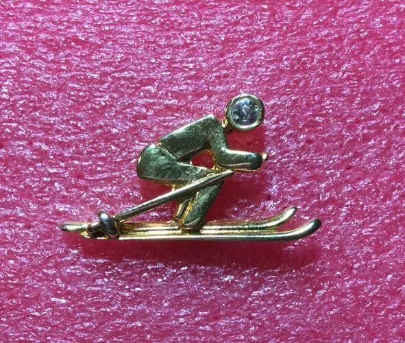 T18 Pins Bijou Doré SKIEUR avec Brillant Ski lapel pin