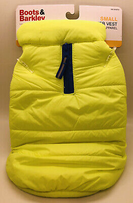 NWT BOOTS & BARKLEY Puffer Dog Vest Neon Yellow Fleece Lined Small