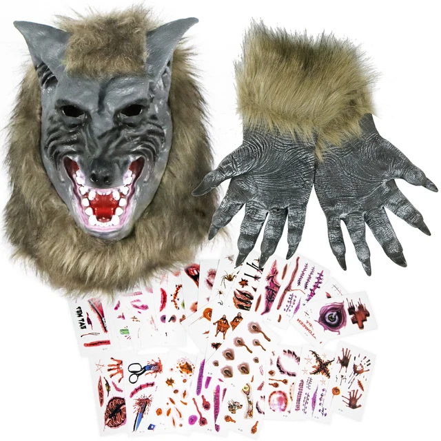 HALLOWEEN WOLF HEAD Face Mask Werewolf Claw Gloves Cosplay Costume