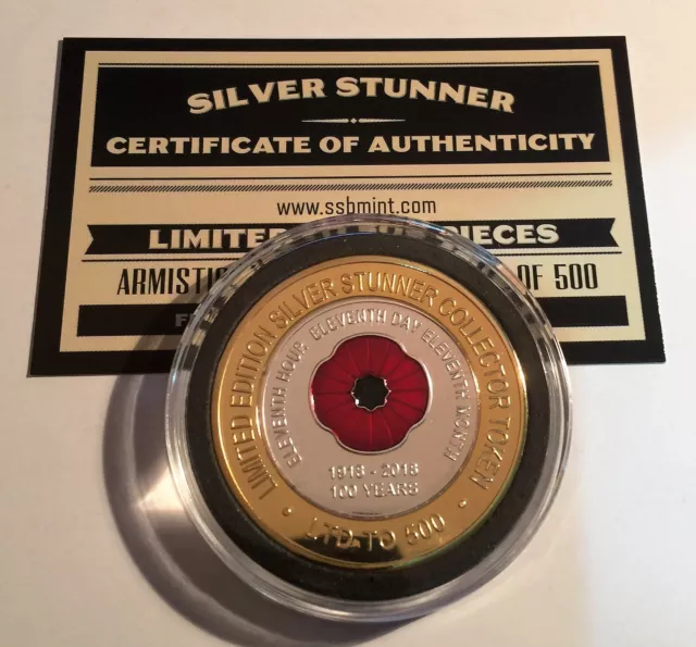 2018 "100 Years Of Armistice" Red Poppy, Silver Stunner Coin, Ltd to 500 C.O.A