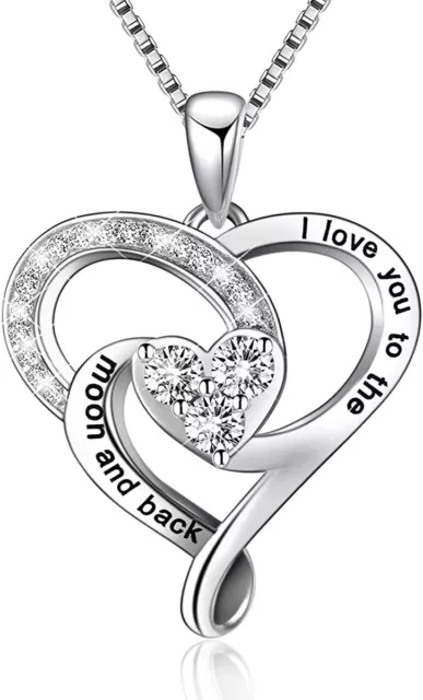 925 Sterling Silver Engraved Love Heart Pendant Necklace Jewelry for Women Gifts