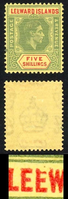 Leeward Is SG112a 5/- Broken E Very lightly mounted mint Cat 1600 pounds