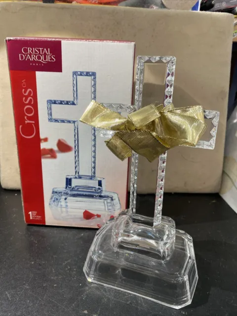 Vintage Cristal D'Arques Crystal Cross  24% Lead Crystal With Box 9-1/2” Tall