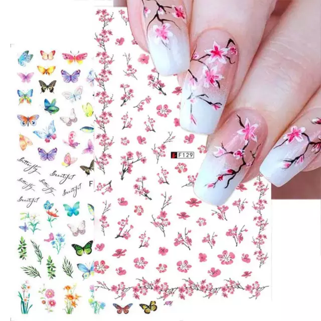 Calcomanía autoadhesiva para arte en uñas mariposa rosa uña primavera verano'