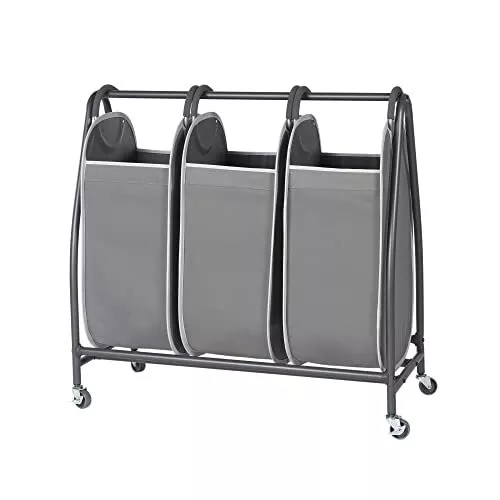 Triple Laundry Hamper Sorter - Rolling Laundry Cart With Wheels & 3 x removab...