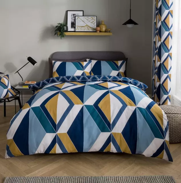 Sleepdown großer Diamant geometrisch marineblau Wendbare Bettdecke Decke und Kissen