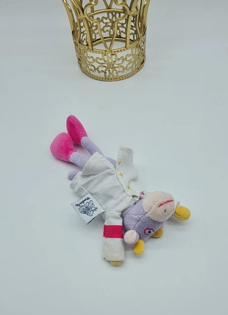 08 - Doudou Peluche Vache Moulin Roty Violet Rose Blouse Blanche Tbe