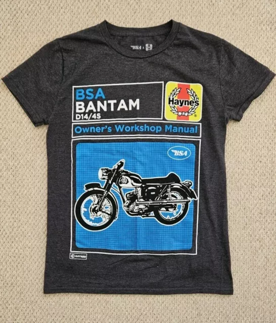 Haynes Manual BSA Bantam Motorbike Motorcycle Mens T-Shirt Grey. Size Small VGC