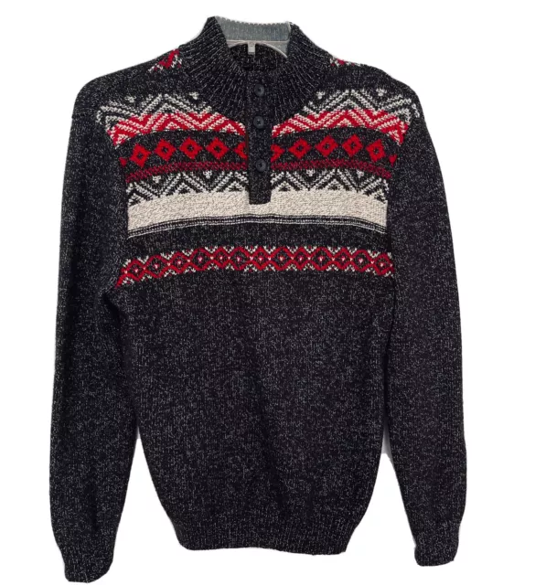 Ralph Lauren Polo Chaps Fair Isle Sweater Ski Mens Henley Cotton Blend Médium