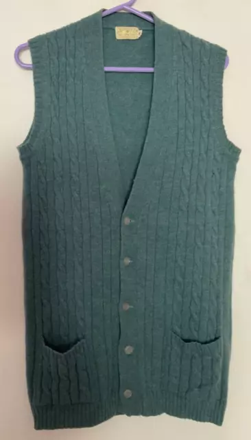 vintage 70s blue wool knit v-neck sleeveless button long tanktop waistcoat 12