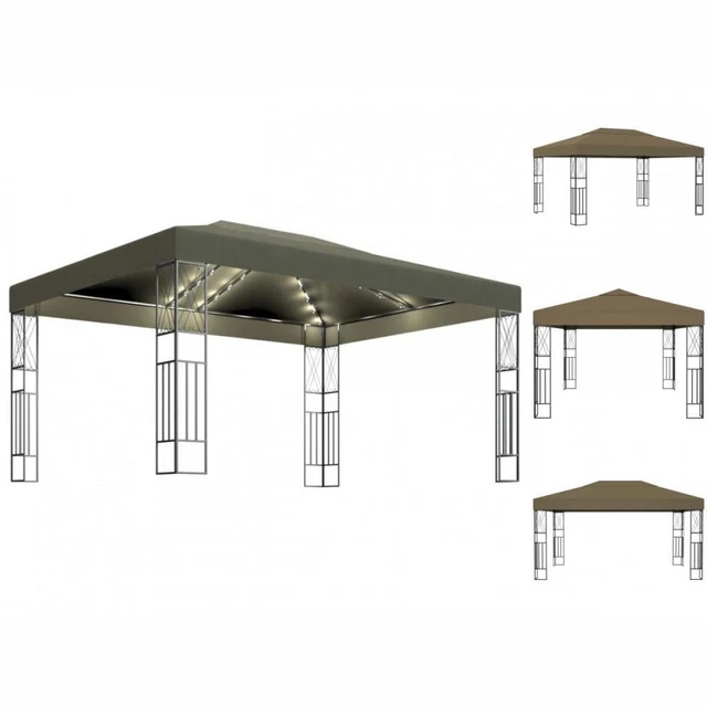 Pavillon Gartenzelt Mit LED-Lichterkette 3x4 M Taupe Stoff