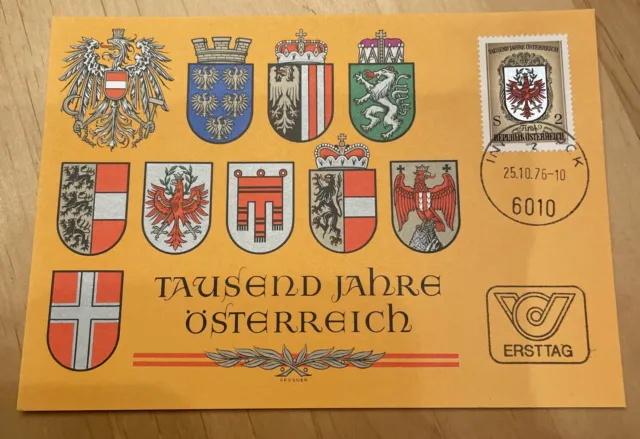 1000 Jahre Österreich FDC Ersttagssonderstempel Innsbruck 1976