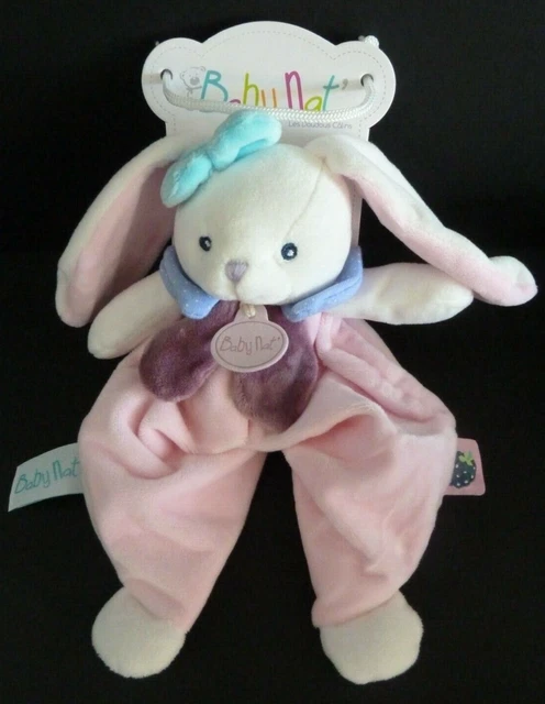 *. DOUDOU PLAT BABY NAT LAPIN BERRY ROSE BLANC BLEU VIOLET 26cm 100 % NEUF