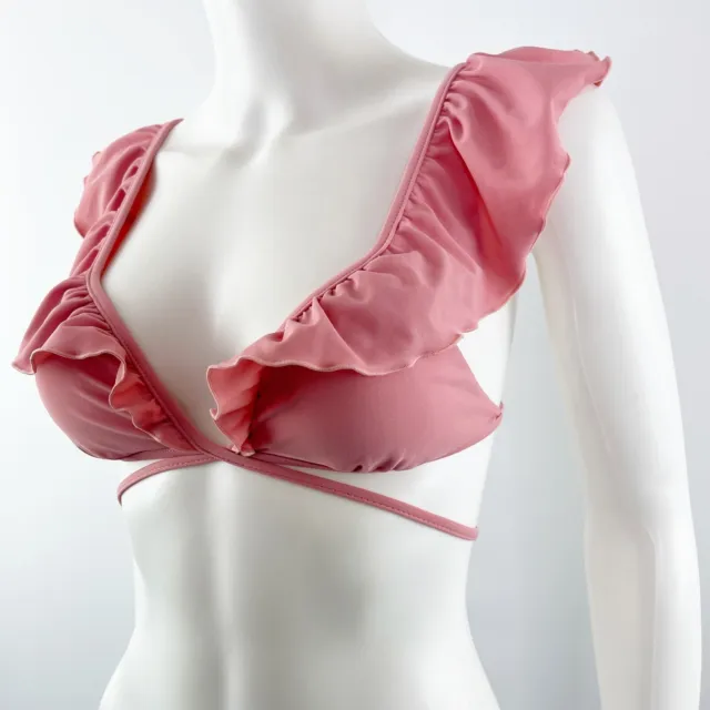 NEW Beach Bunny Pink SHANINA Ruffle Bikini Top in Whiskey Rose Size S