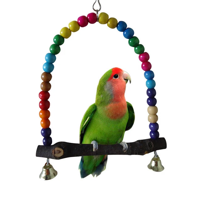 NATURAL WOODEN PARROT Swing Toy Bird Supplies Perch Hanging Swings Cage