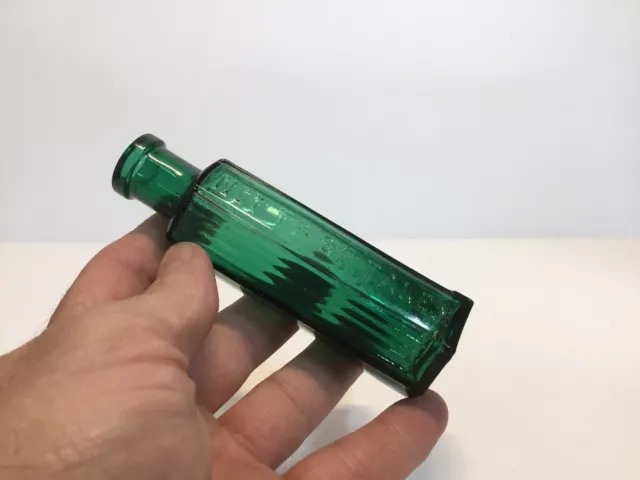 2 Oz. Antique Rich Green Not To Be Taken Hexagonal Poison Bottle.