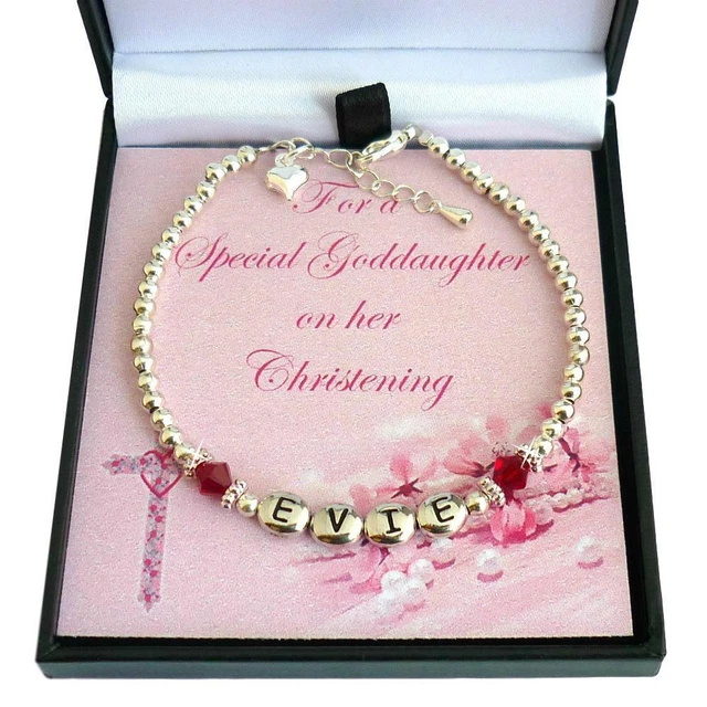 Personnalisé Pierre de Naissance Bracelet pour Baptême, Tout Filles Nom. Coffret