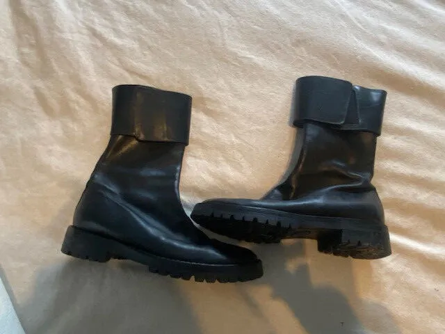 SlightUse Black Ann Demeulemeester Ankle Boots With Hook/Loop AnkleStrap SIze 39