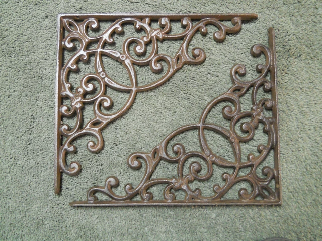 2 Cast Iron Antique Style HUGE Brackets Garden Braces RUSTIC Shelf Bracket Brace