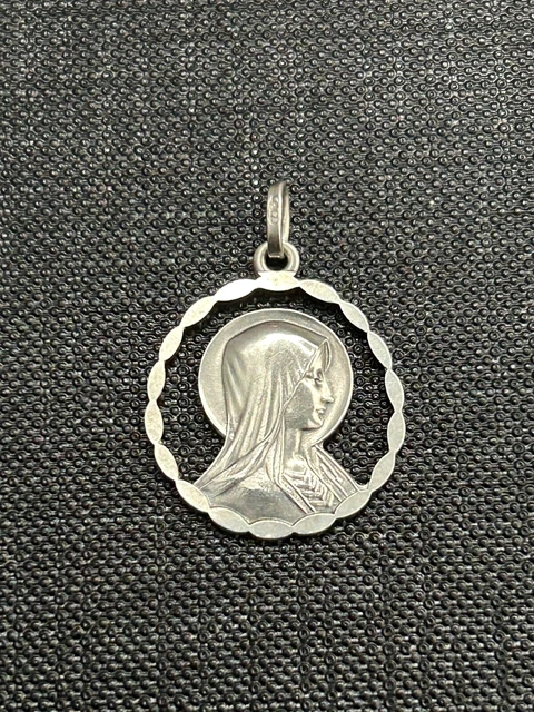 Ancien Pendentif Vierge Marie – Médaille Argent Massif – Bijou Vintage