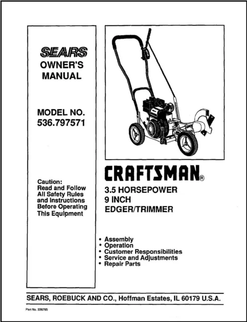 Owners Manual Sears Craftsman Gas 3.5 HP, 9in, Edger-Trimmer Model 536.797571