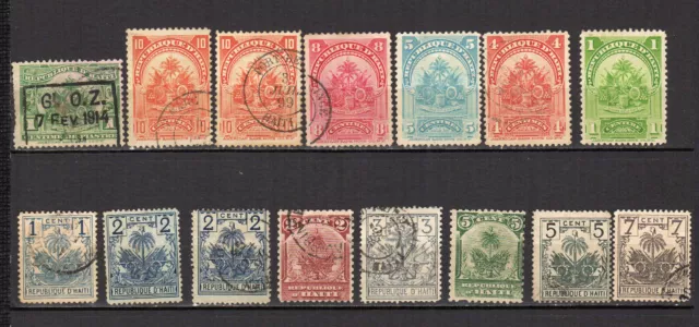 Haïti 1880-1915 Armoiries lot de 15 timbres oblitérés /TE3602
