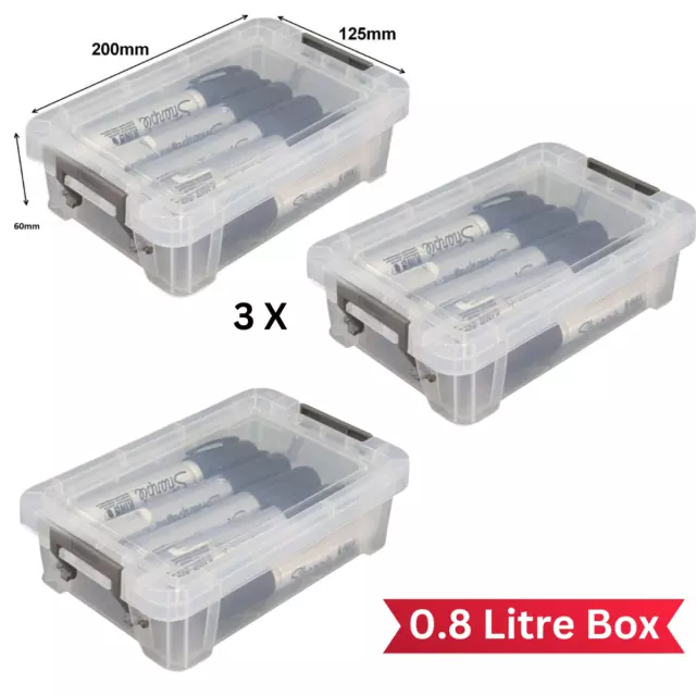 3 x 0.8L Airtight Stackable Plastic Home Office Storage Container Clip Lock Lid