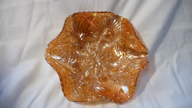 Fabulous 1930’s iridescent lustre vintage marigold Carnival Orange glass bowl