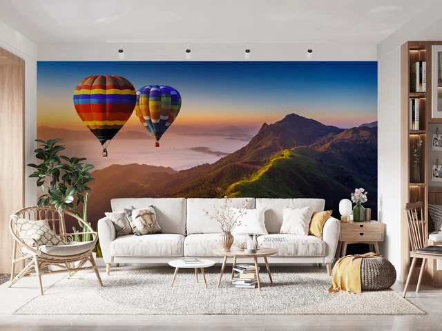 3D MOUNTAINS HOT Air Balloon Landscape Wallpaper Wall Murals Removable ...