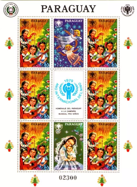 Paraguay #Mi3473 MNH M/S 1981 Año Niño Arpa Guitarra Ángeles Villancicos Árbol [2029]